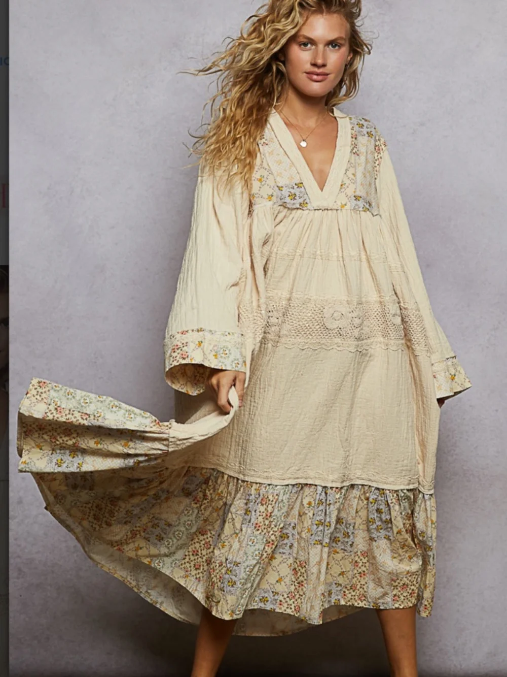 🎉 POL “ DARCY “ POL DOUBLE GAUZE DRESS WITH CROCHET DETAIL 64A - Picture 3 of 5